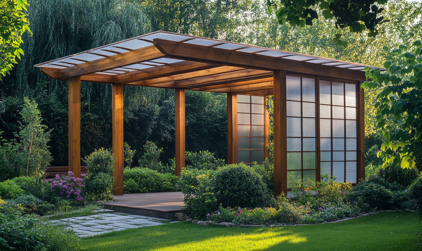 Garden gazebo with multiwall roof