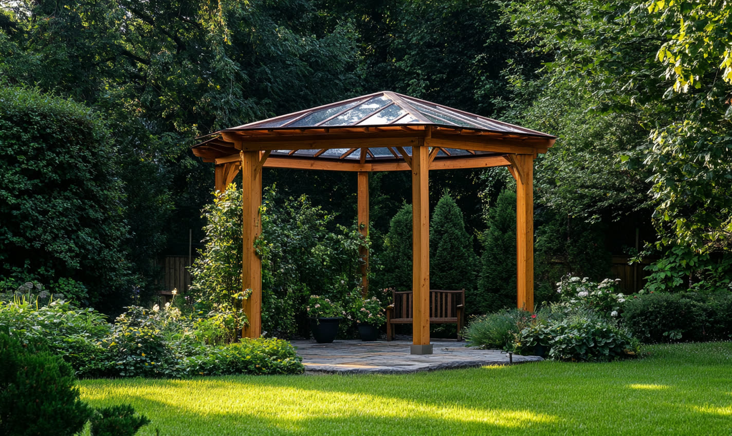 Garden gazebo with solid roof